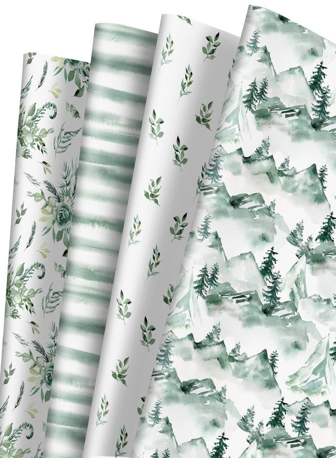 Whaline 12 Sheet Green Forest Wrapping Paper Watercolor Mountain landscape Gift Wrap Paper Woodland Decorative Folded Flat Art Paper for Wedding Birthday DIY Crafts Gift Packing, 19.7 x 27.6 Inch - Image 1